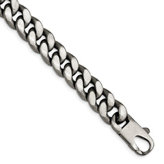Sterling Silver Ruthenium/Antiqued Brushed Curb Link Bracelet QG4871-8.5