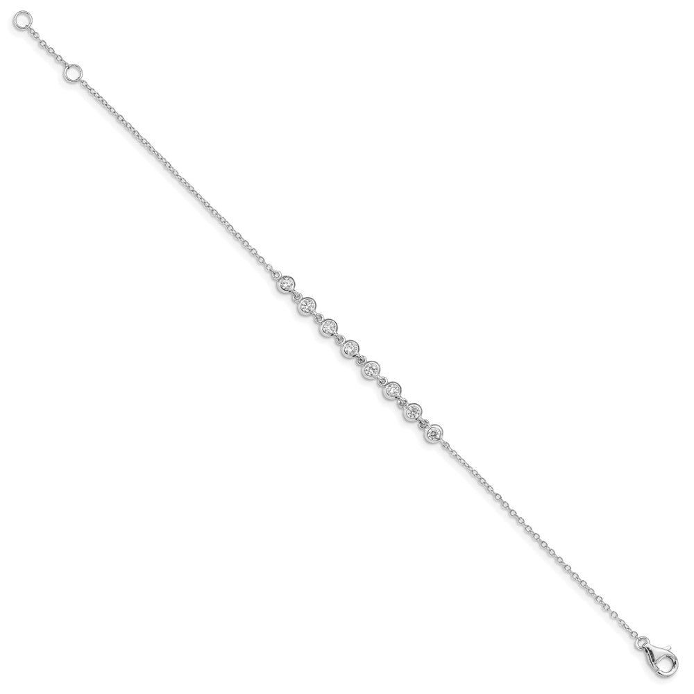 Sterling Silver Rhodium-plated Bezel CZ w/.5in ext Bracelet QG4884-6.75