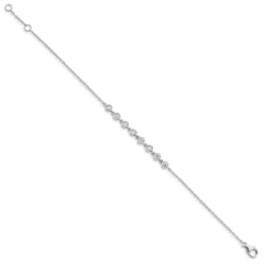 Sterling Silver Rhodium-plated Bezel CZ w/.5in ext Bracelet QG4884-6.75