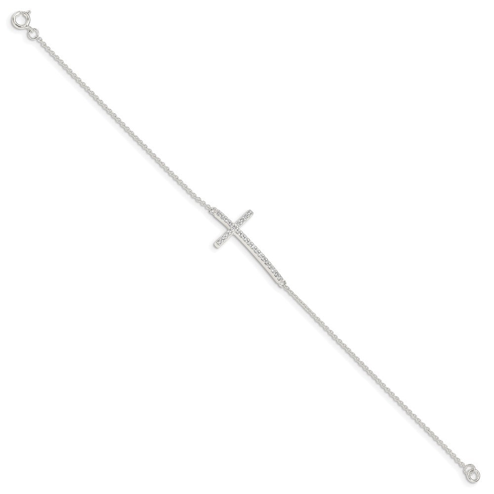 Sterling Silver CZ Cross Bracelet QG4893-7
