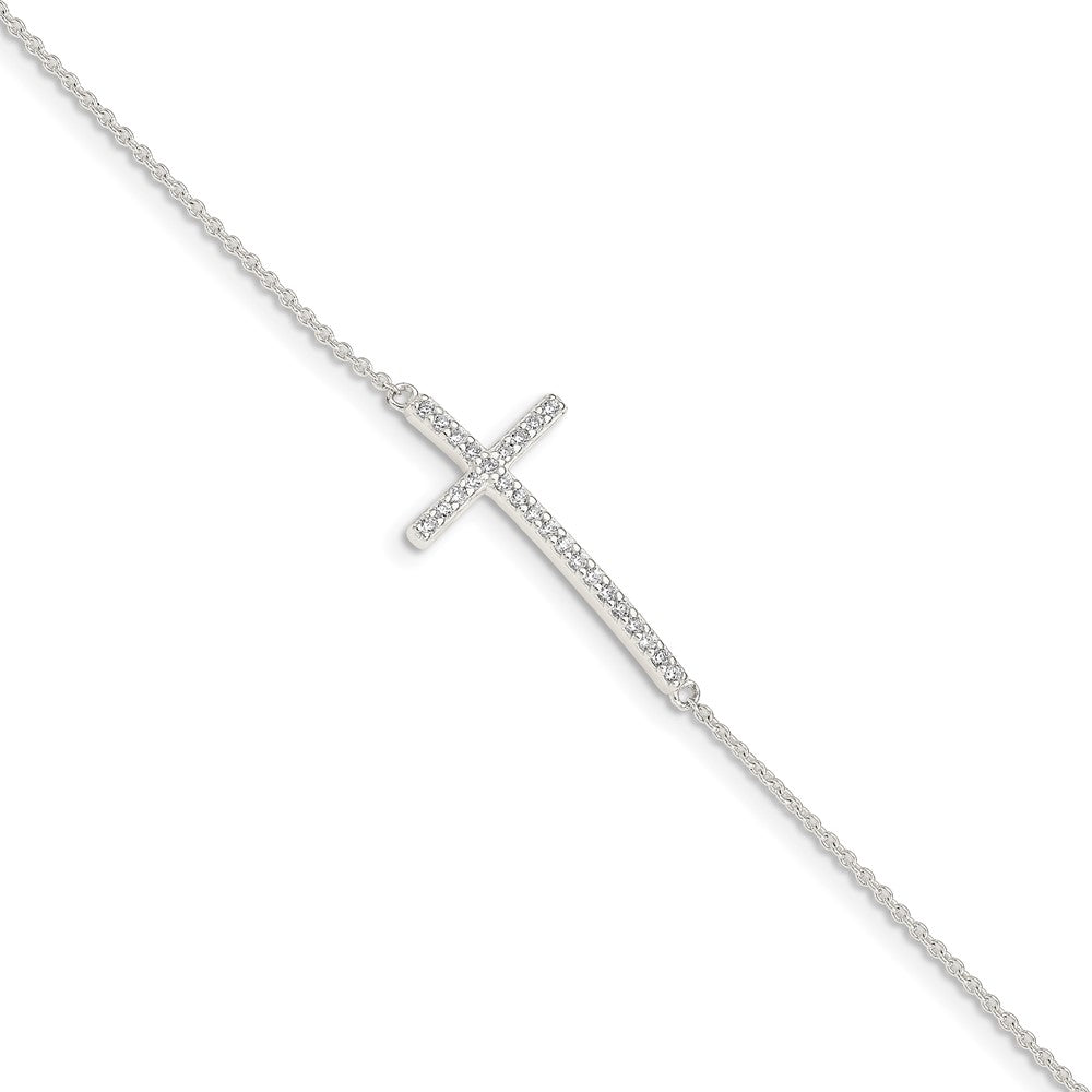Sterling Silver CZ Cross Bracelet QG4893-7
