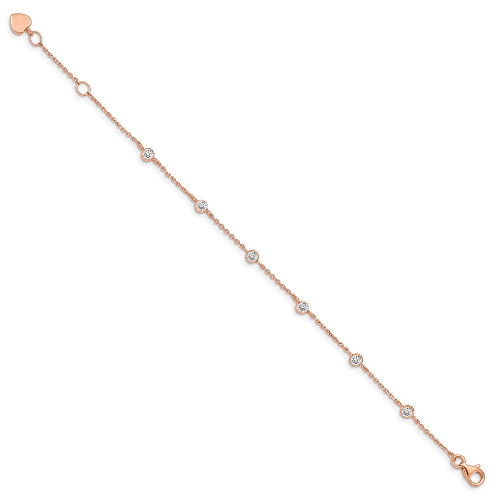 Sterling Silver Rose-tone w/ .75in ext. CZ Heart Bracelet QG4901-7