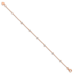 Sterling Silver Rose-tone w/ .75in ext. CZ Heart Bracelet QG4901-7