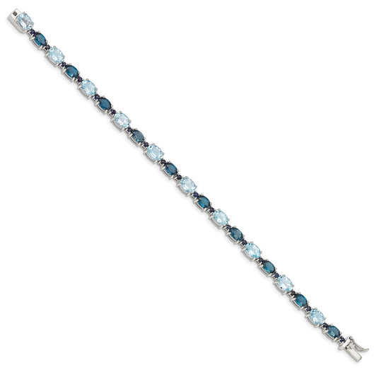 Sterling Silver Rhodium-plated London Blue/Sky Blue Topaz Bracelet QG4907-7.25