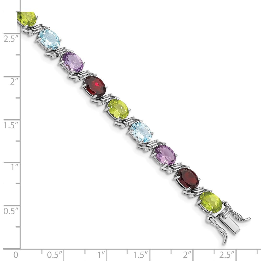 Sterling Silver Rhodium-plated Oval Multi-gemstone Bracelet QG4923-7.5