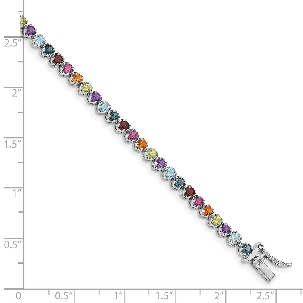 Sterling Silver Rhodium-plated Multi-gemstone Tennis Bracelet QG4924-7.5