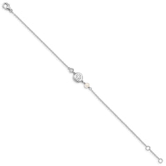 Sterling Silver RH-plated CZ/Cross/FWC Pearl w/0.5in ext Bracelet QG4946-6.75