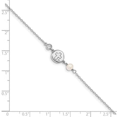 Sterling Silver RH-plated CZ/Cross/FWC Pearl w/0.5in ext Bracelet QG4946-6.75