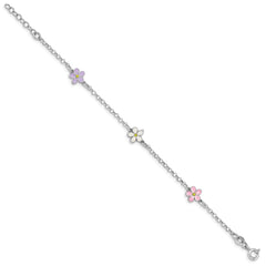 Sterling Silver RH-plated Enameled Flower w/ .75in Ext. Children's Bracelet QG4962-6.25