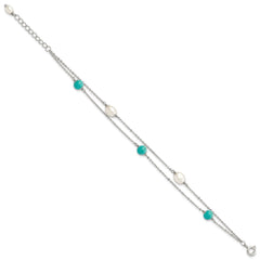 Sterling Silver Rhodium-plated Turquoise/FWC Pearl w/1in Ext Bracelet QG5017-7