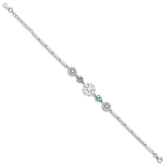 Sterling Silver RH-plated Crystal Snowflake w/1in ext Bracelet QG5038-6.5
