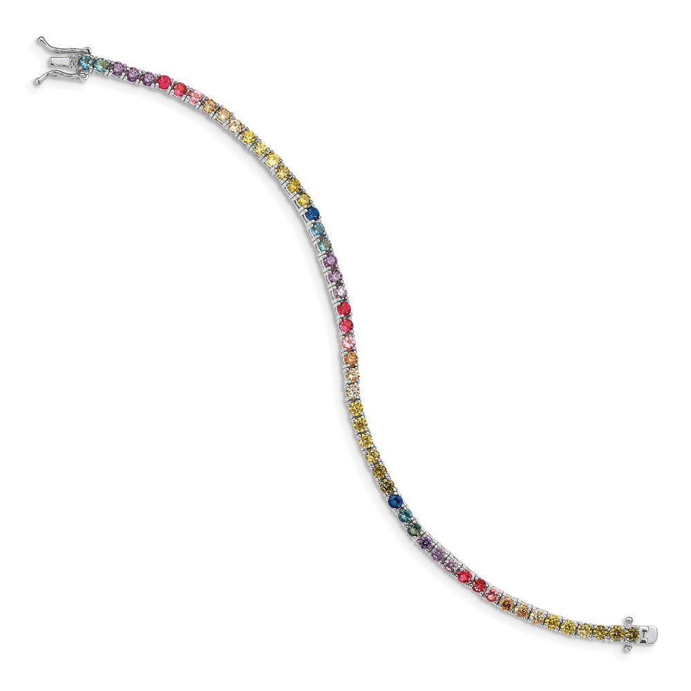 Prizma Sterling Silver Rhodium-plated 7 inch 3mm Colorful CZ Tennis Bracelet QG5051-7