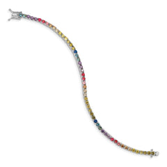 Prizma Sterling Silver Rhodium-plated 7 inch 3mm Colorful CZ Tennis Bracelet QG5051-7