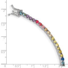 Prizma Sterling Silver Rhodium-plated 7 inch 3mm Colorful CZ Tennis Bracelet QG5051-7