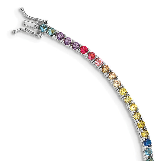 Prizma Sterling Silver Rhodium-plated 7 inch 3mm Colorful CZ Tennis Bracelet QG5051-7