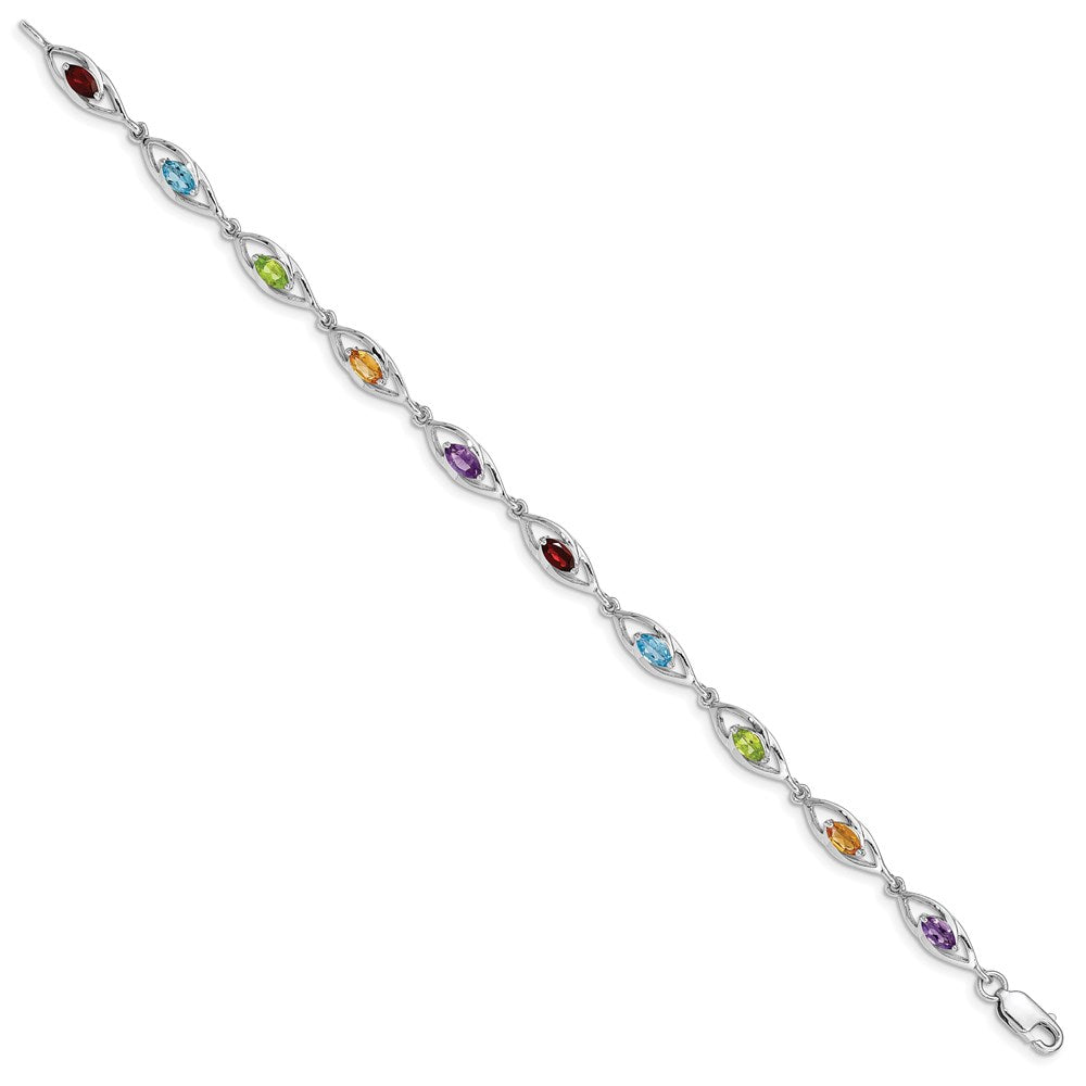 Sterling Silver Rhod-plat Amethyst Topaz Peridot Citrine Garnet Bracelet QG5053-7.5