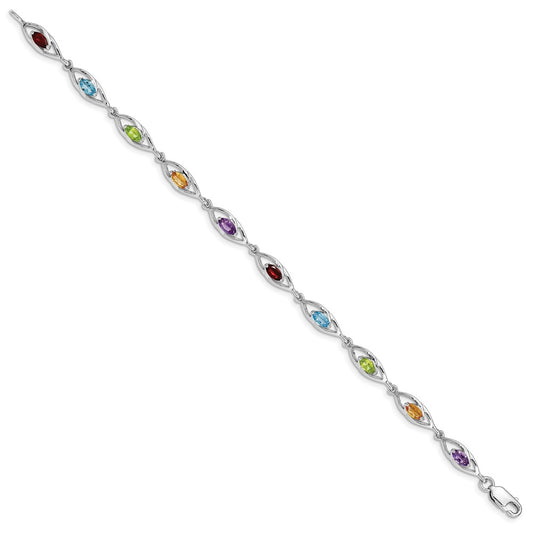 Sterling Silver Rhod-plat Amethyst Topaz Peridot Citrine Garnet Bracelet QG5053-7.5