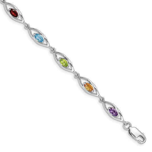Sterling Silver Rhod-plat Amethyst Topaz Peridot Citrine Garnet Bracelet QG5053-7.5