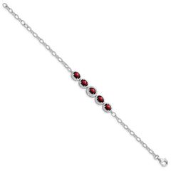 Sterling Silver Rhod-plat Garnet Bracelet QG5057-8