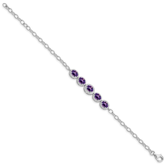 Sterling Silver Rhod-plat Amethyst Bracelet QG5058-8