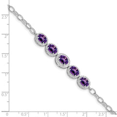 Sterling Silver Rhod-plat Amethyst Bracelet QG5058-8