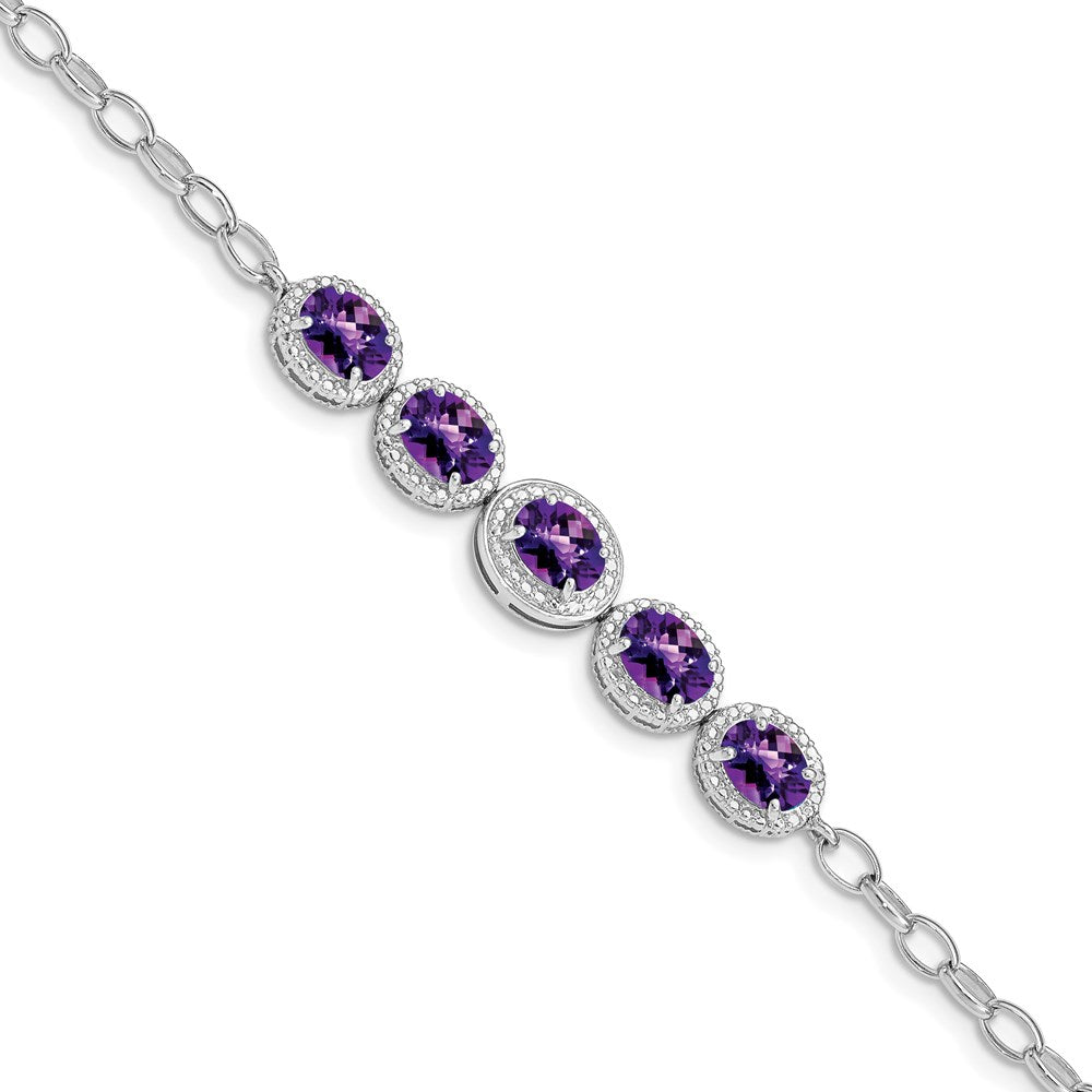 Sterling Silver Rhod-plat Amethyst Bracelet QG5058-8