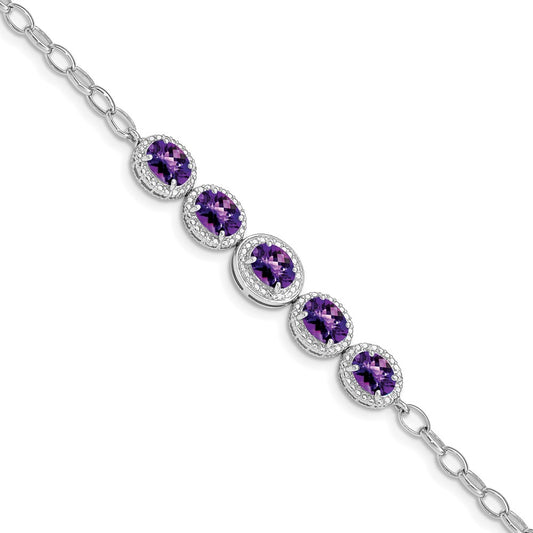 Sterling Silver Rhod-plat Amethyst Bracelet QG5058-8