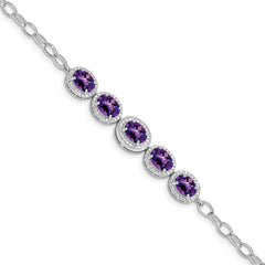 Sterling Silver Rhod-plat Amethyst Bracelet QG5058-8
