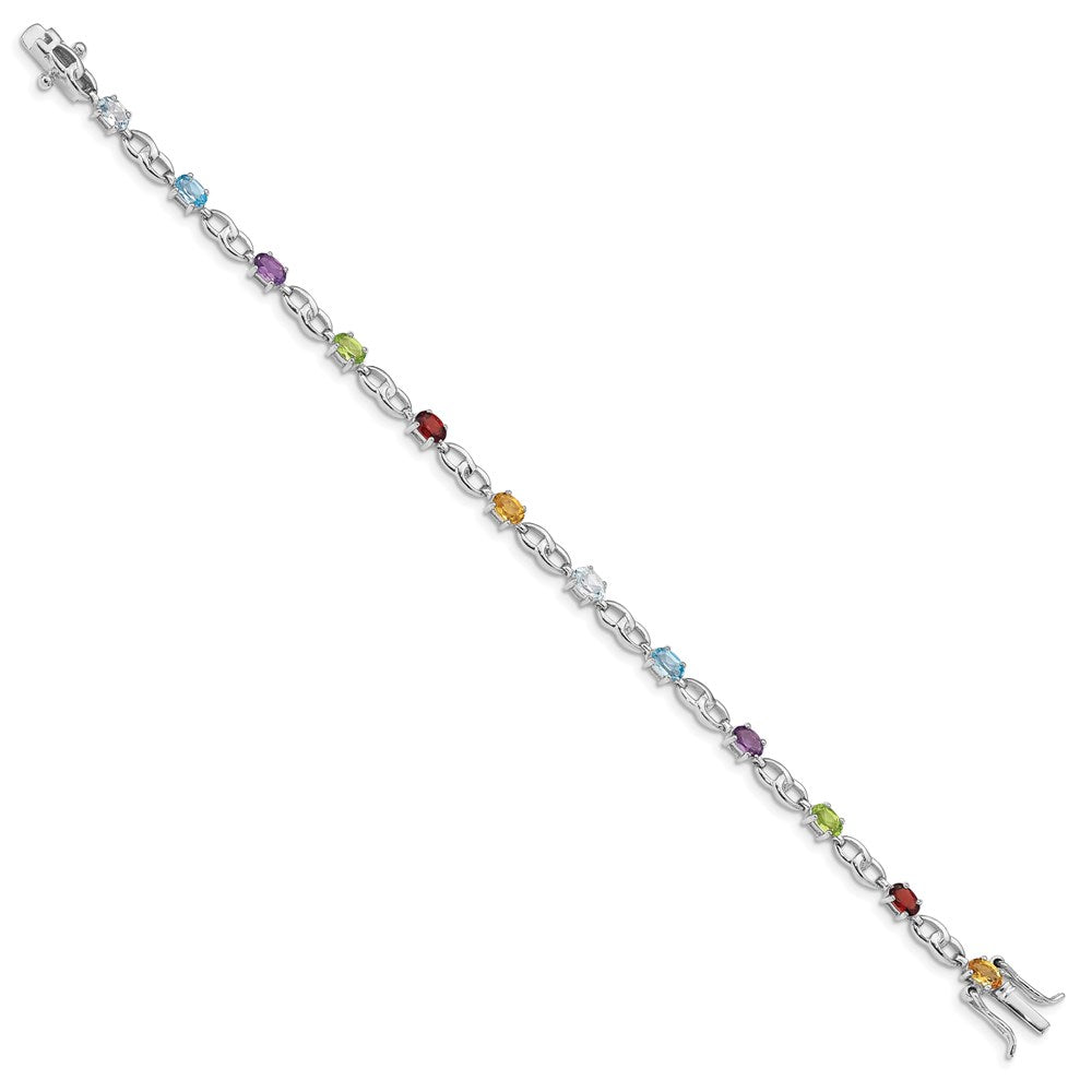 Sterling Silver Rhod-plat Ameth, Bl Top Citri, Perid, Garnet Bracelet QG5061-7.5
