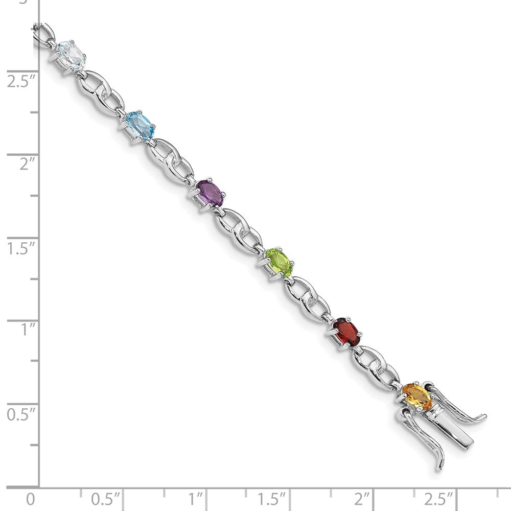 Sterling Silver Rhod-plat Ameth, Bl Top Citri, Perid, Garnet Bracelet QG5061-7.5