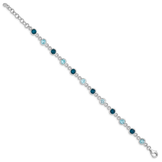 Sterling Silver Rhod-plat London and Light Swiss Blue Topaz Bracelet QG5067-8