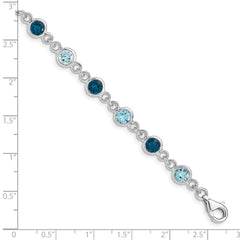 Sterling Silver Rhod-plat London and Light Swiss Blue Topaz Bracelet QG5067-8