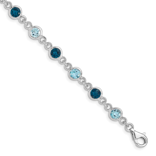 Sterling Silver Rhod-plat London and Light Swiss Blue Topaz Bracelet QG5067-8