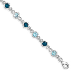 Sterling Silver Rhod-plat London and Light Swiss Blue Topaz Bracelet QG5067-8