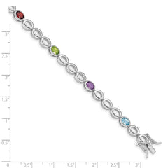 Sterling Silver Rhod-plat Amethyst Blue Topaz Garnet Peridot Bracelet QG5068-7.5