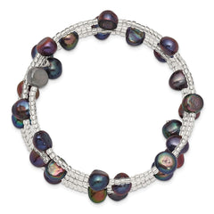 7-8mm Black Baroque Freshwater Cultured Pearl and Glass Beaded Wrap Bracelet QG5100