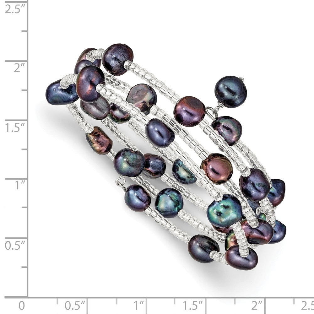 7-8mm Black Baroque Freshwater Cultured Pearl and Glass Beaded Wrap Bracelet QG5100