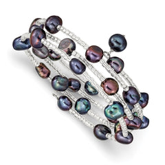 7-8mm Black Baroque Freshwater Cultured Pearl and Glass Beaded Wrap Bracelet QG5100