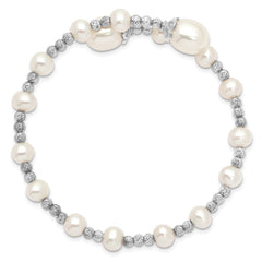 Sterling Silver Rhodium-plated 5-6mm and 8mm White Teardrop and Near-Round White Freshwater Cultured Pearl Wrap Flexible Bangle QG5102