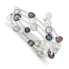 7-8mm Black, Grey and White Baroque Freshwater Cultured Pearl and Glass Beaded 3-row Warp Bracelet QG5106