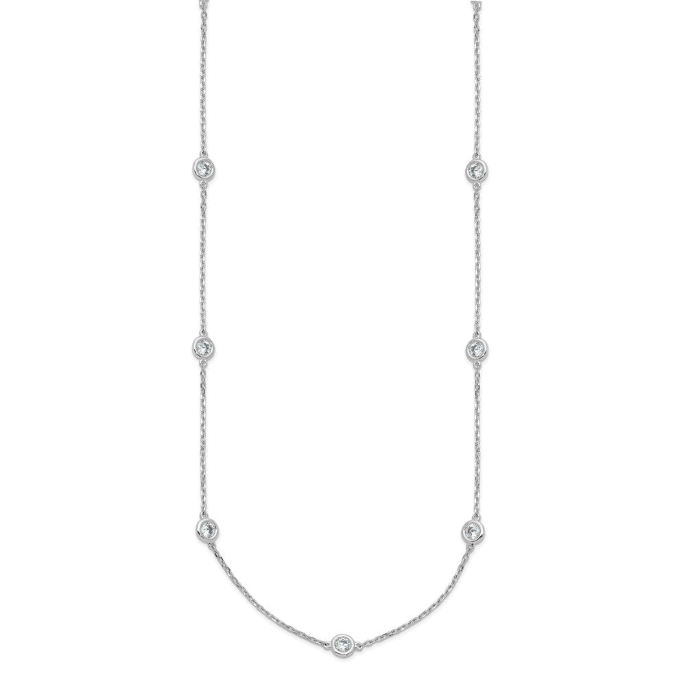 Sterling Shimmer Sterling Silver Rhodium-plated 3mm CZ 15 Stone 15 Station 24 inch NecklaceQG5633