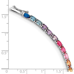Prizma Sterling Silver Rhodium-plated 7.5 inch Oval Colorful CZ Tennis Bracelet QG5660-7.5