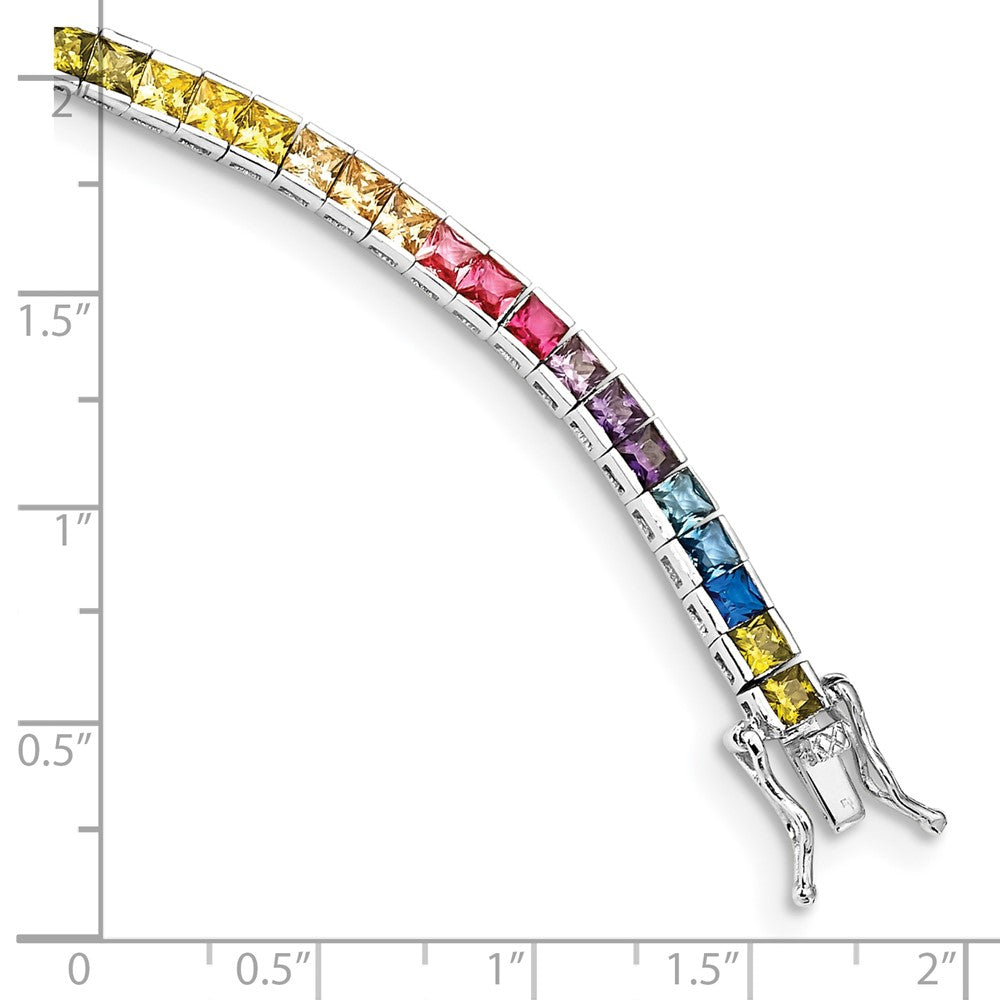 Prizma Sterling Silver Rhodium-plated 7.25 inch Channel-Set Colorful CZ Bracelet QG5662-7.25