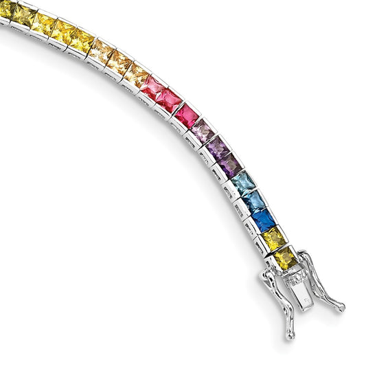 Prizma Sterling Silver Rhodium-plated 7.25 inch Channel-Set Colorful CZ Bracelet QG5662-7.25