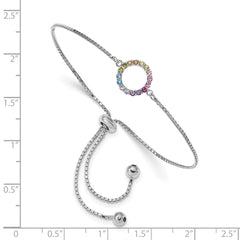 Prizma Sterling Silver Rhodium-plated Colorful CZ Open Circle Adjustable Bolo Bracelet QG5665