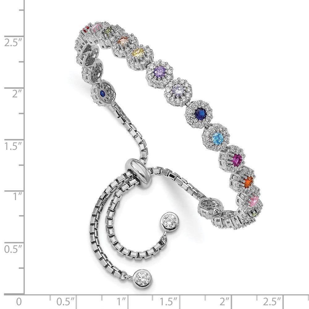 Prizma Sterling Silver Rhodium-plated White and Colorful CZ Adjustable Bolo Bracelet QG5666