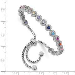 Prizma Sterling Silver Rhodium-plated White and Colorful CZ Adjustable Bolo Bracelet QG5666