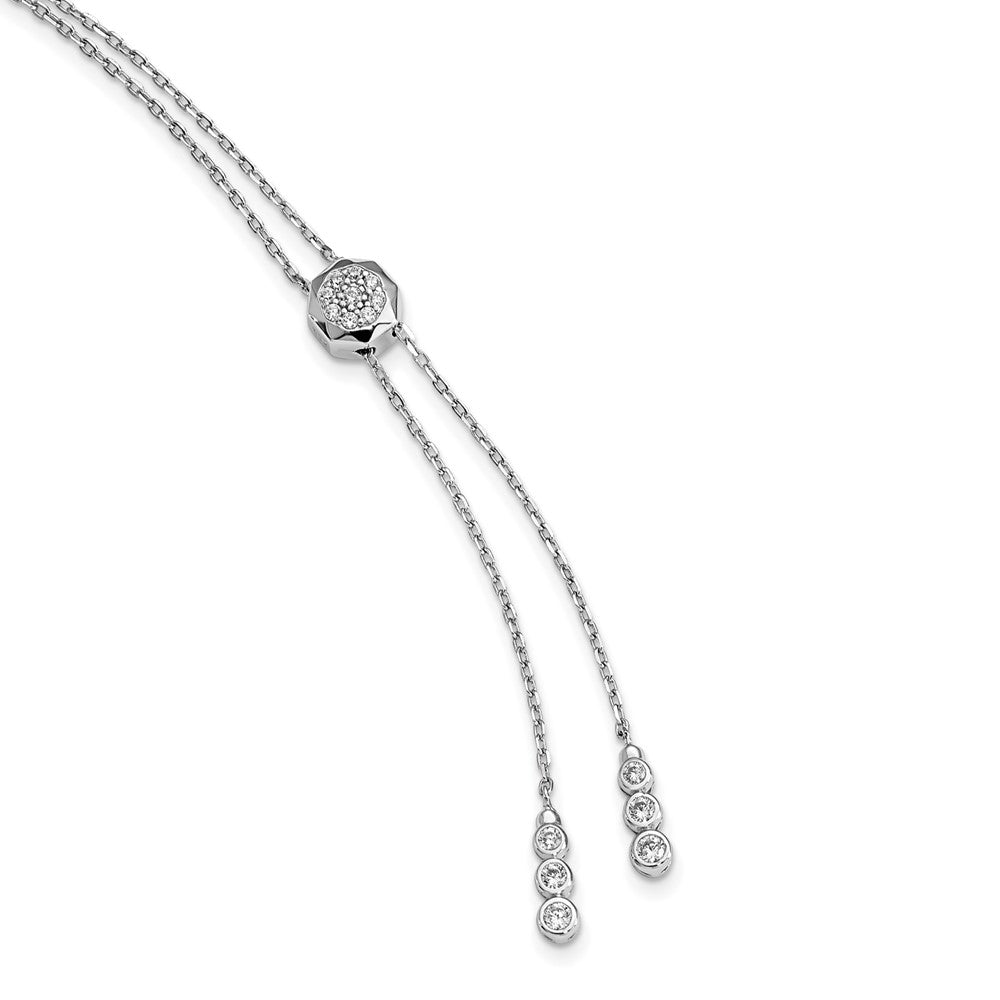 Sterling Shimmer Sterling Silver Rhodium-plated Adjustable up to 29 inches 50 Stone CZ 2 Strand Layer Y-Drop Necklace QG5713