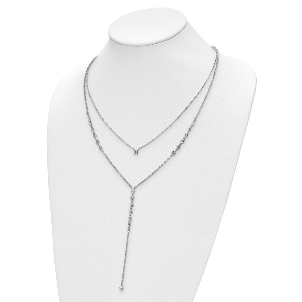 Sterling Shimmer Sterling Silver Rhodium-plated Adjustable up to 29 inches 50 Stone CZ 2 Strand Layer Y-Drop Necklace QG5713