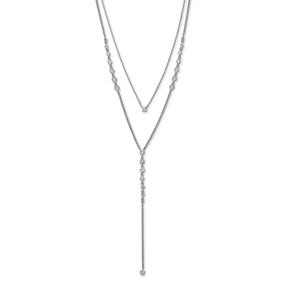 Sterling Shimmer Sterling Silver Rhodium-plated Adjustable up to 29 inches 50 Stone CZ 2 Strand Layer Y-Drop Necklace QG5713
